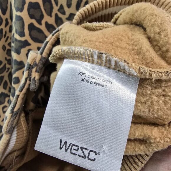 Wesc Jacket Womens Small Brown Sweatshirt Bomber Leopard Cheetah Varsity - Picture 8 of 10